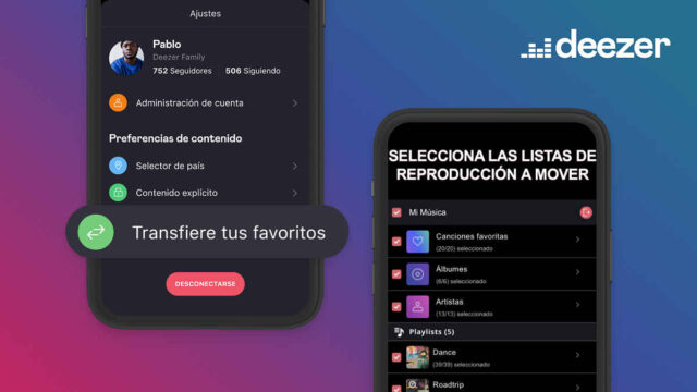 Deezer permite transladar tu musica con transferir favoritos