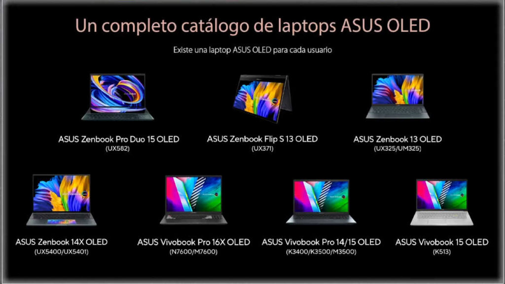 Portafolio completo con laptops con pantalla ASUS OLED