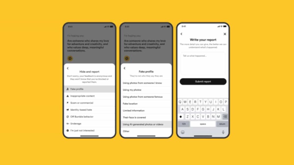 Bumble permite denunciar perfiles con fotos y videos generados por IA